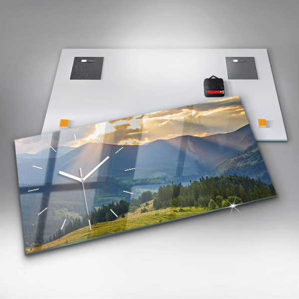 Glass wall clock rectangular Landscape with forests