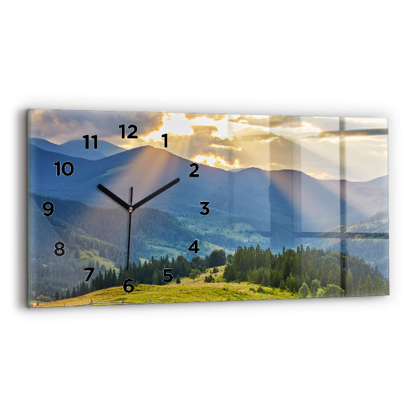 Glass wall clock rectangular Landscape with forests