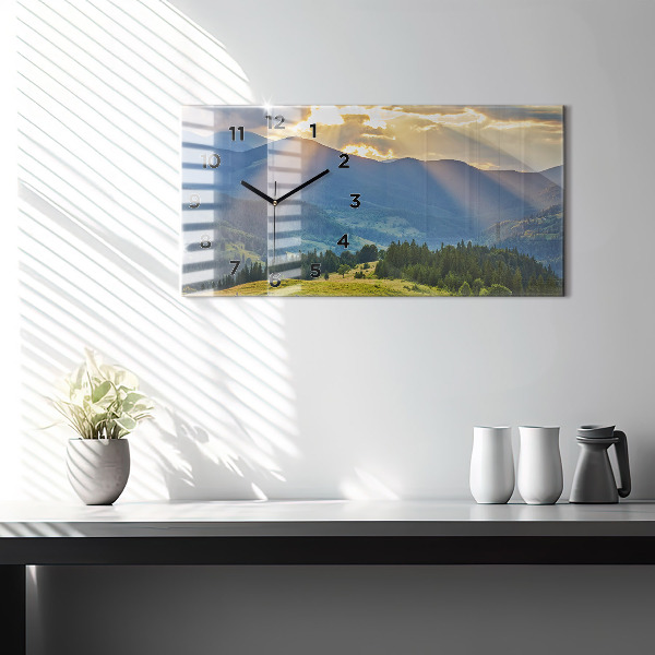 Glass wall clock rectangular Landscape with forests