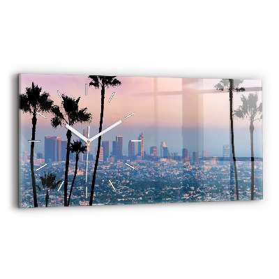 Glass wall clock rectangular Los Angeles Sunset