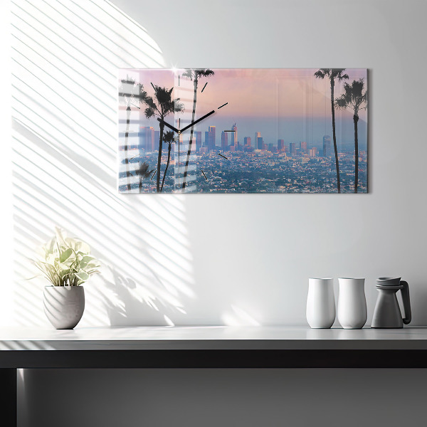 Glass wall clock rectangular Los Angeles Sunset