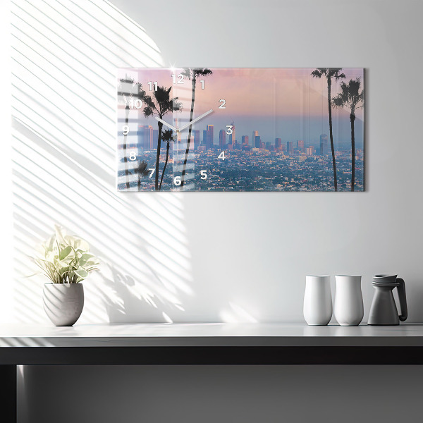 Glass wall clock rectangular Los Angeles Sunset