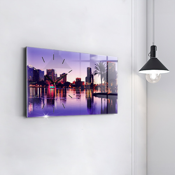 Glass wall clock rectangular Orlando city skyline