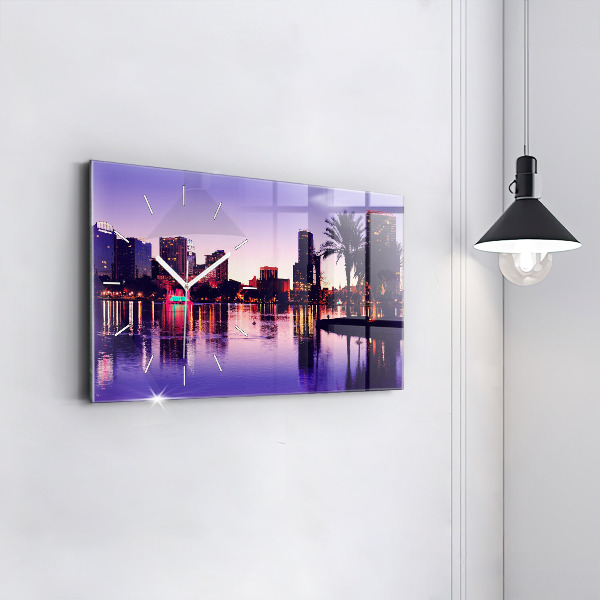 Glass wall clock rectangular Orlando city skyline