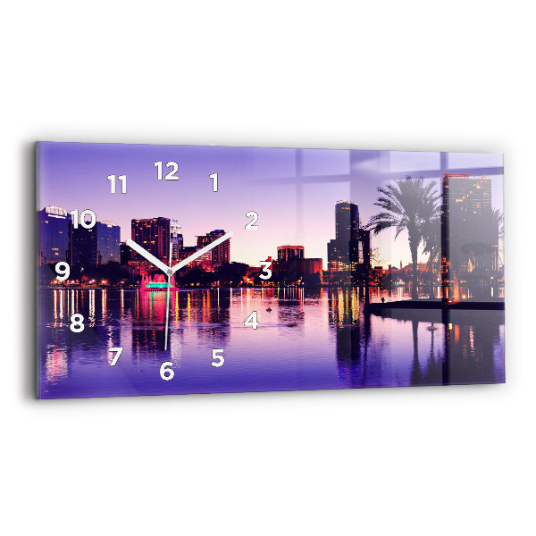 Glass wall clock rectangular Orlando city skyline