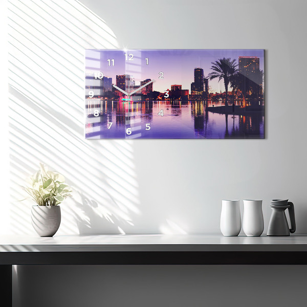 Glass wall clock rectangular Orlando city skyline