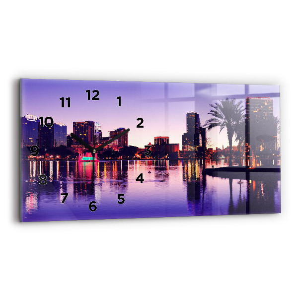 Glass wall clock rectangular Orlando city skyline