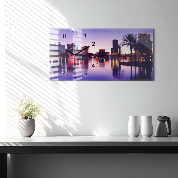 Glass wall clock rectangular Orlando city skyline