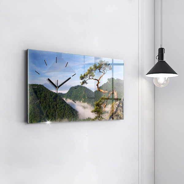 Glass wall clock rectangular Sokolica Peak in the Pieniny Mountains