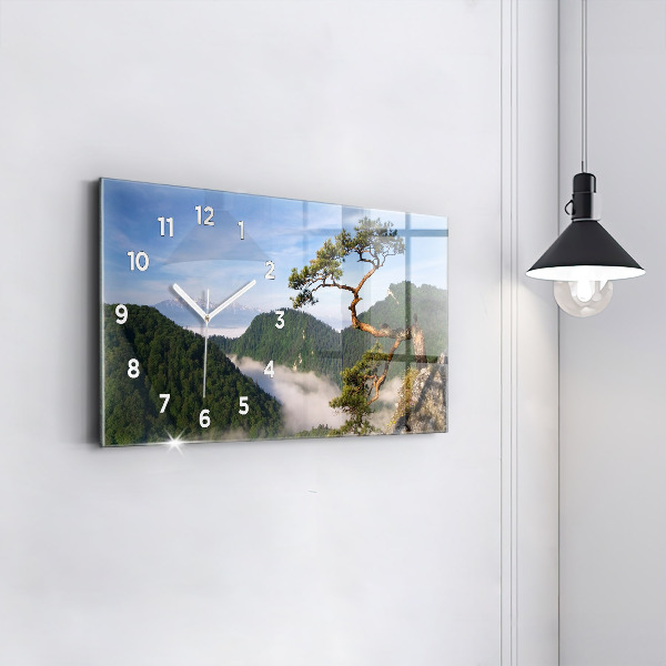Glass wall clock rectangular Sokolica Peak in the Pieniny Mountains