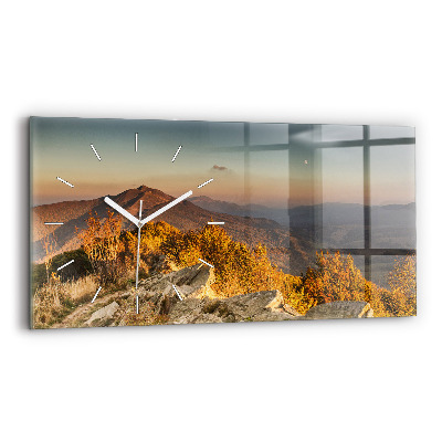 Glass wall clock rectangular Bieszczady Mountains