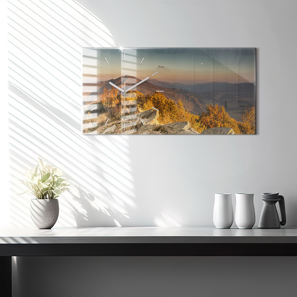 Glass wall clock rectangular Bieszczady Mountains