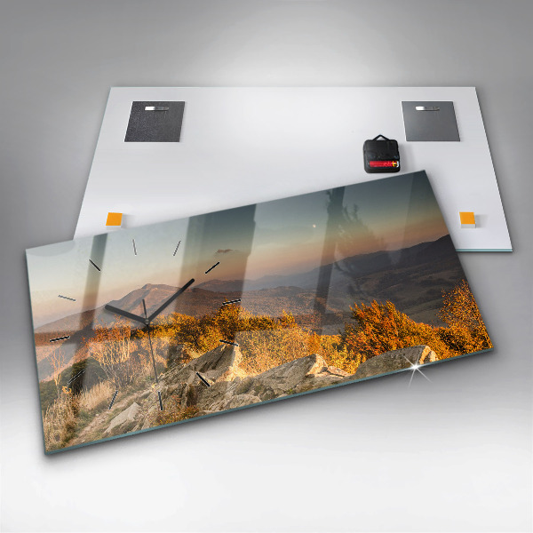 Glass wall clock rectangular Bieszczady Mountains