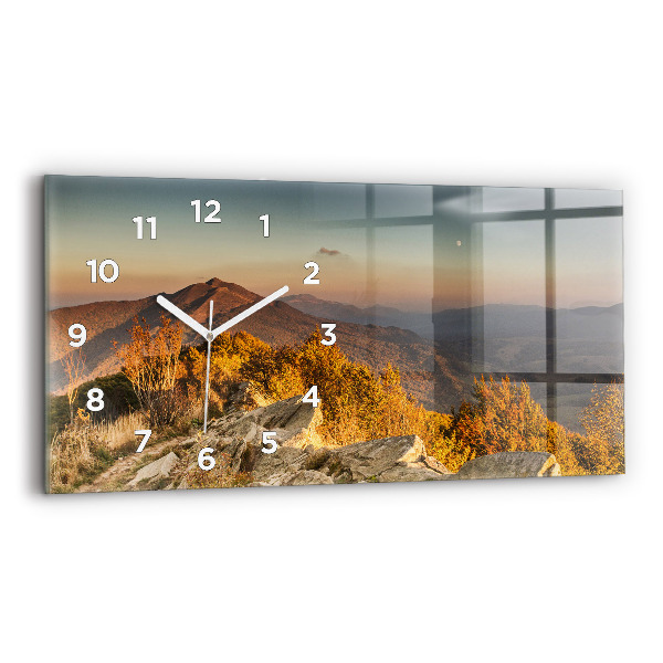Glass wall clock rectangular Bieszczady Mountains