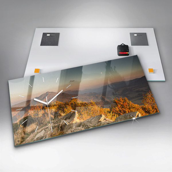 Glass wall clock rectangular Bieszczady Mountains