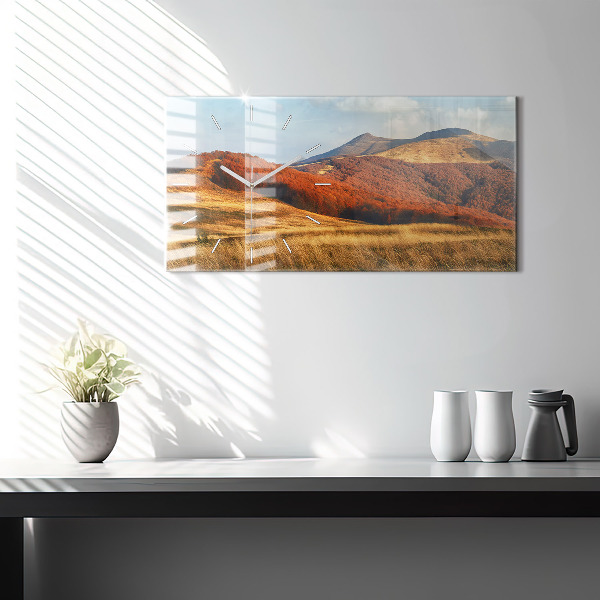 Glass wall clock rectangular Mountain landscape in autumn