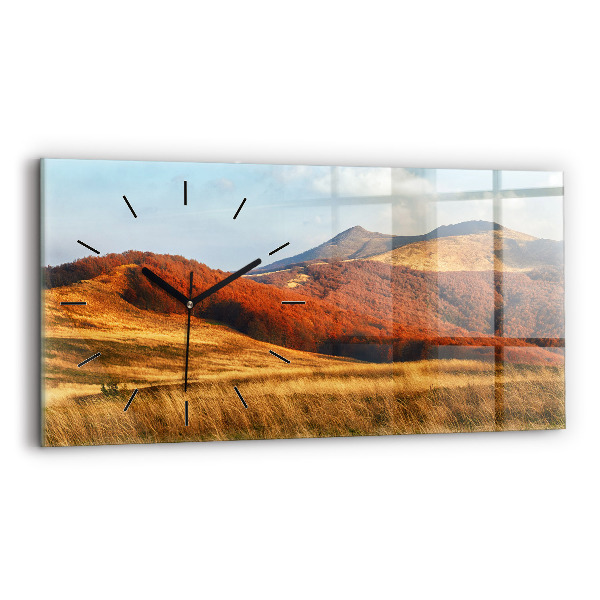 Glass wall clock rectangular Mountain landscape in autumn
