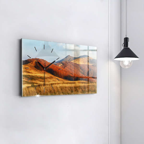 Glass wall clock rectangular Mountain landscape in autumn