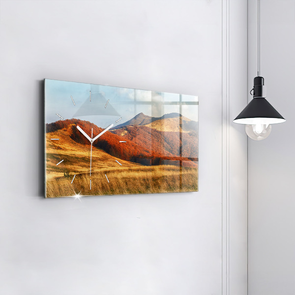 Glass wall clock rectangular Mountain landscape in autumn