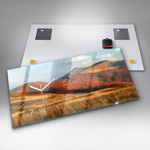 Glass wall clock rectangular Mountain landscape in autumn