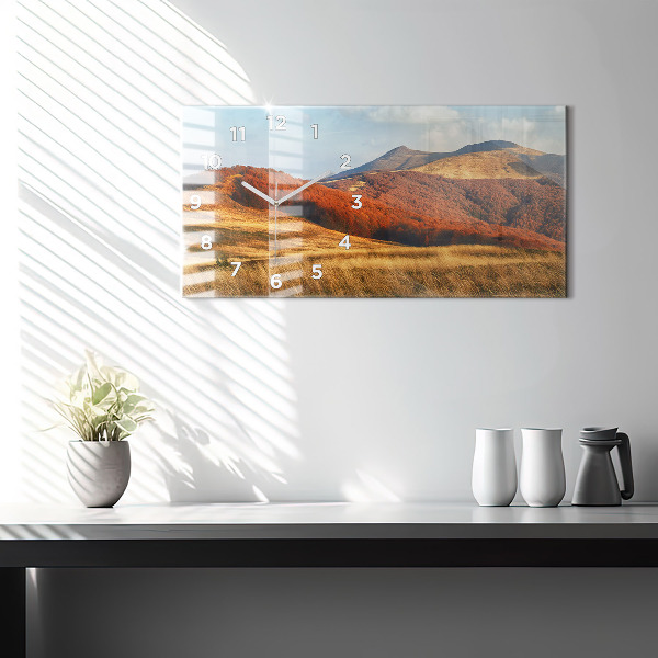 Glass wall clock rectangular Mountain landscape in autumn