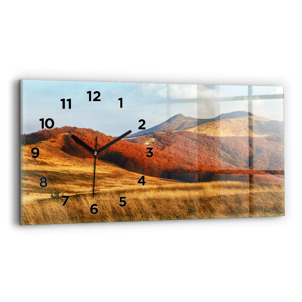 Glass wall clock rectangular Mountain landscape in autumn