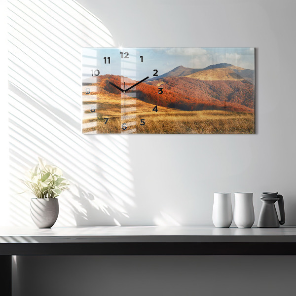 Glass wall clock rectangular Mountain landscape in autumn