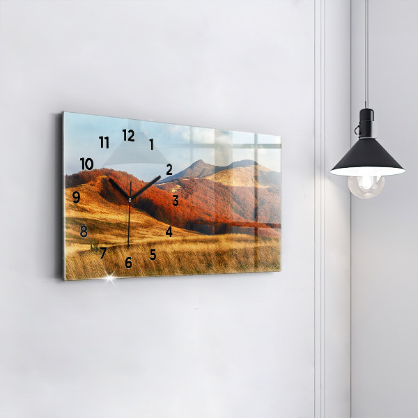 Glass wall clock rectangular Mountain landscape in autumn
