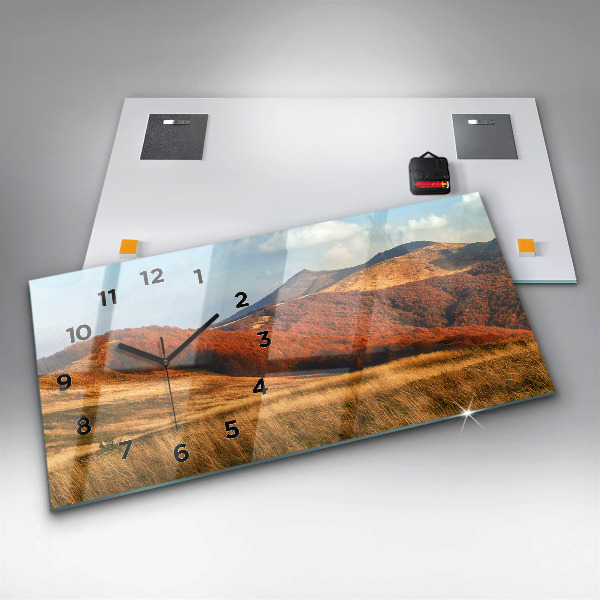 Glass wall clock rectangular Mountain landscape in autumn
