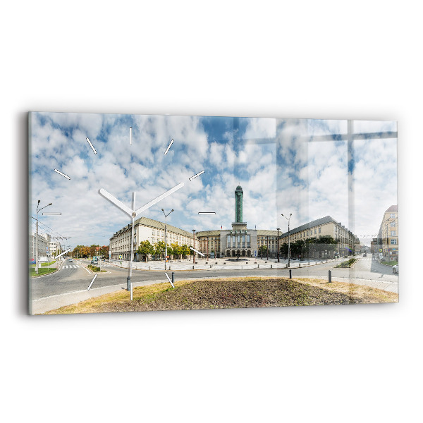 Glass wall clock rectangular Panorama of the city of Ostrava