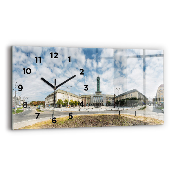 Glass wall clock rectangular Panorama of the city of Ostrava