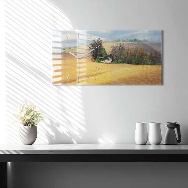 Glass wall clock rectangular Moravia Rural Landscape