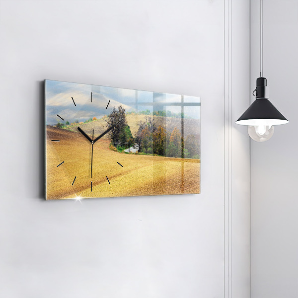 Glass wall clock rectangular Moravia Rural Landscape