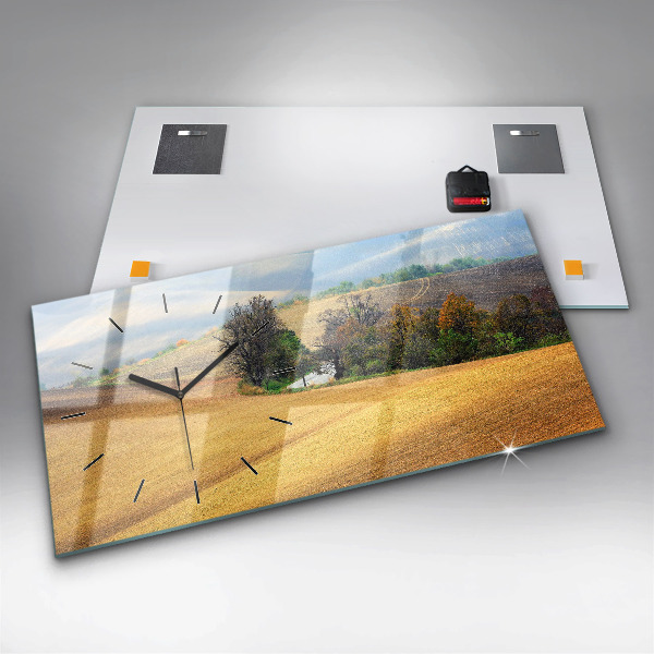 Glass wall clock rectangular Moravia Rural Landscape