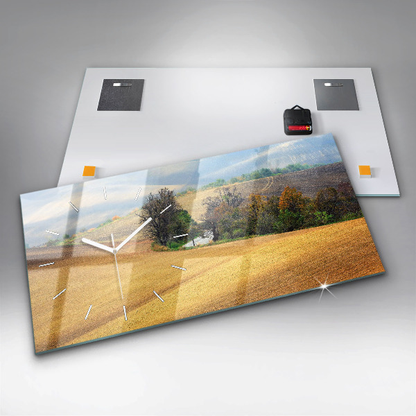 Glass wall clock rectangular Moravia Rural Landscape
