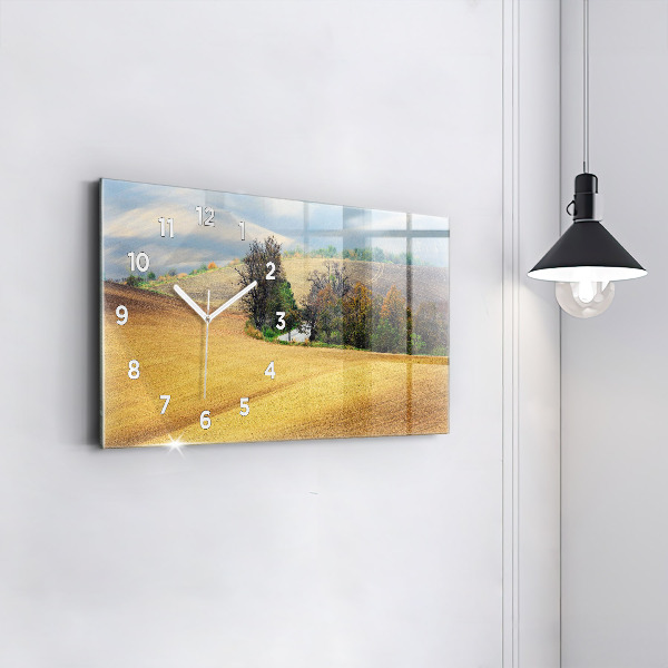Glass wall clock rectangular Moravia Rural Landscape