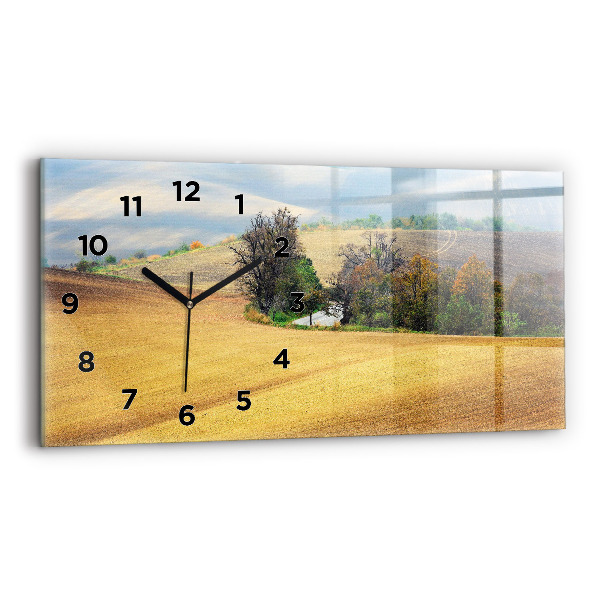 Glass wall clock rectangular Moravia Rural Landscape