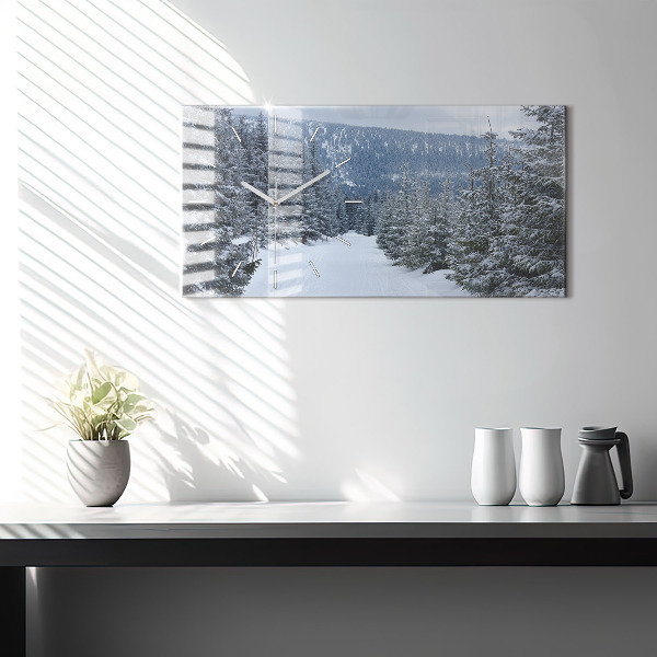 Glass wall clock rectangular Czech Giant Mountains in winter