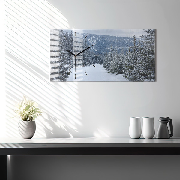 Glass wall clock rectangular Czech Giant Mountains in winter