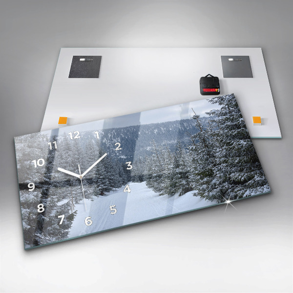 Glass wall clock rectangular Czech Giant Mountains in winter