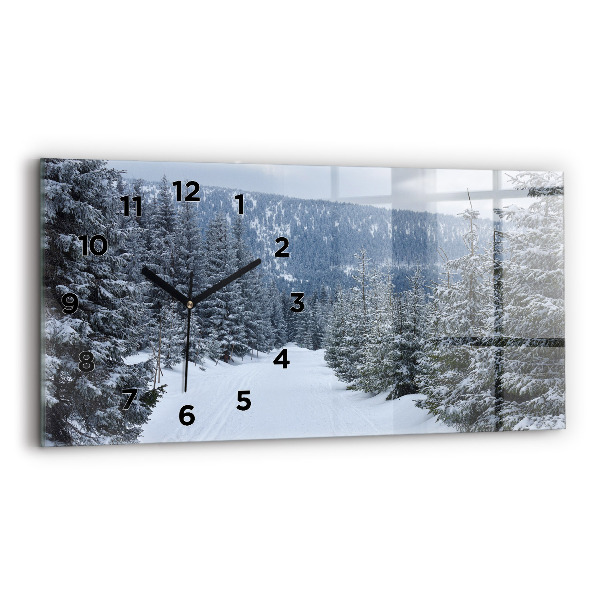 Glass wall clock rectangular Czech Giant Mountains in winter