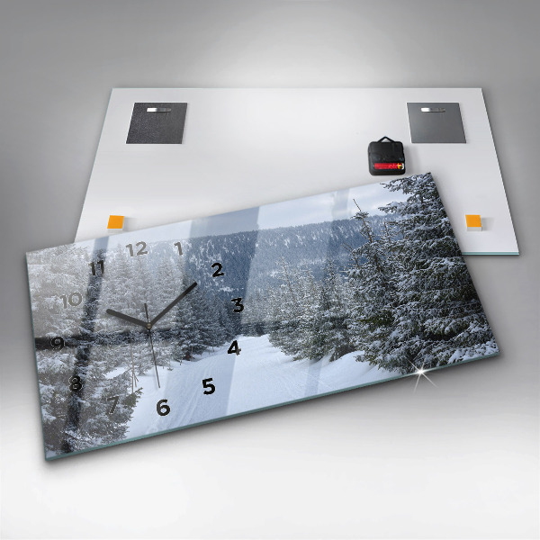 Glass wall clock rectangular Czech Giant Mountains in winter