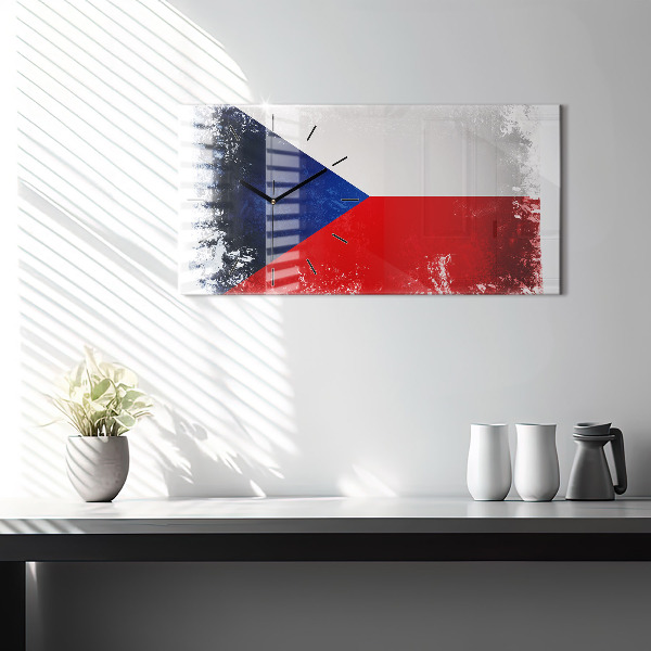 Glass wall clock rectangular Czech flag