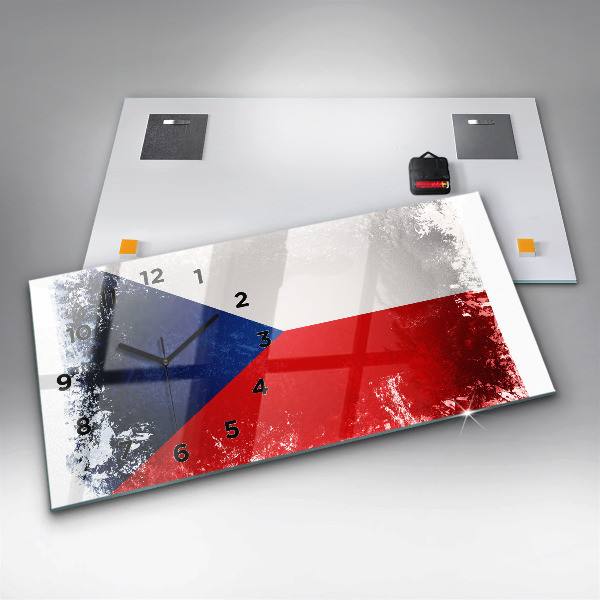 Glass wall clock rectangular Czech flag