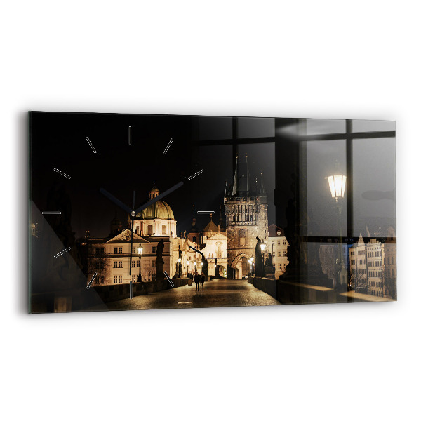 Glass wall clock rectangular Charles Bridge in Prague