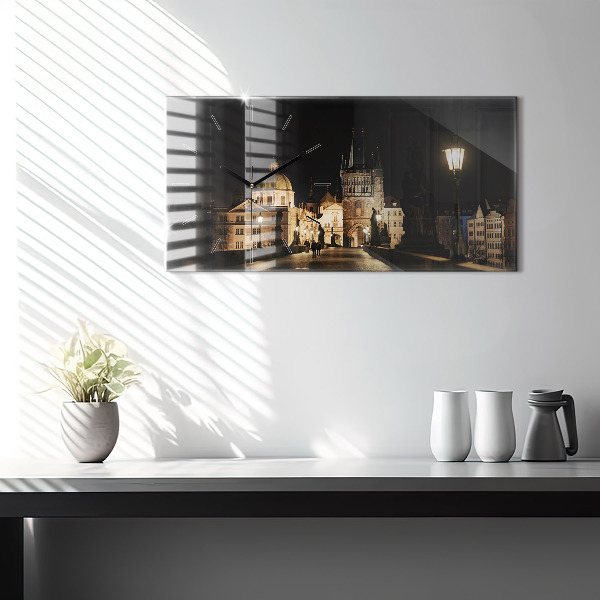 Glass wall clock rectangular Charles Bridge in Prague