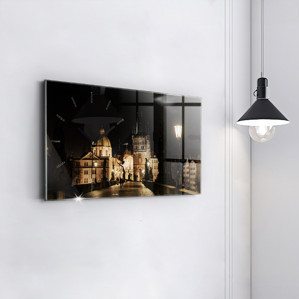 Glass wall clock rectangular Charles Bridge in Prague