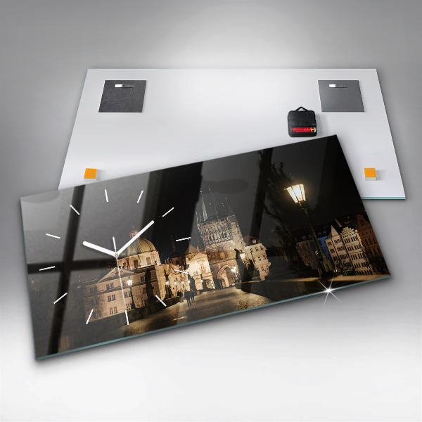 Glass wall clock rectangular Charles Bridge in Prague