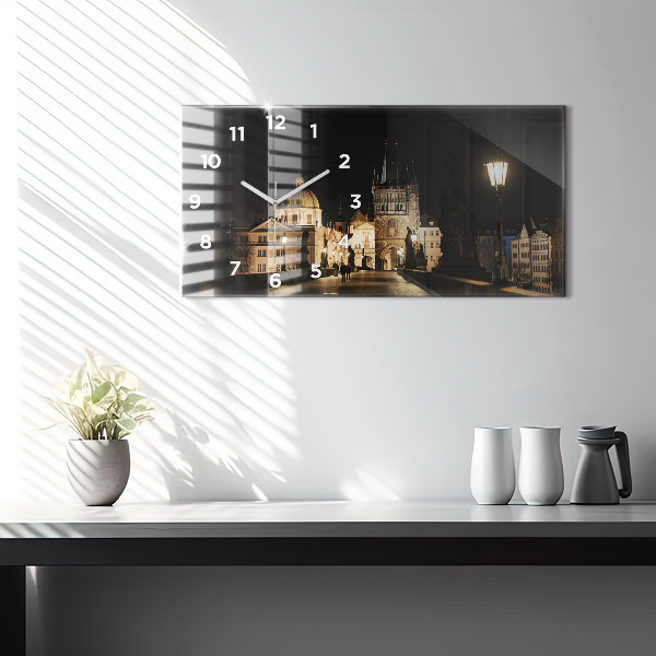 Glass wall clock rectangular Charles Bridge in Prague