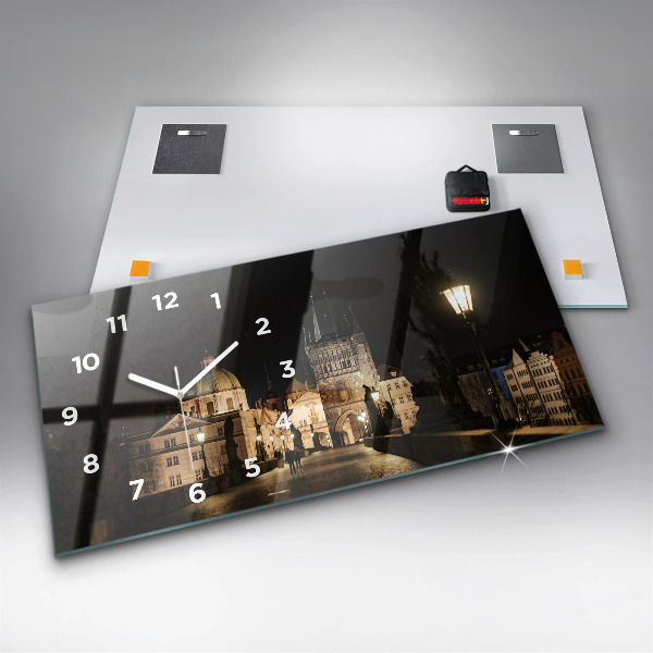 Glass wall clock rectangular Charles Bridge in Prague